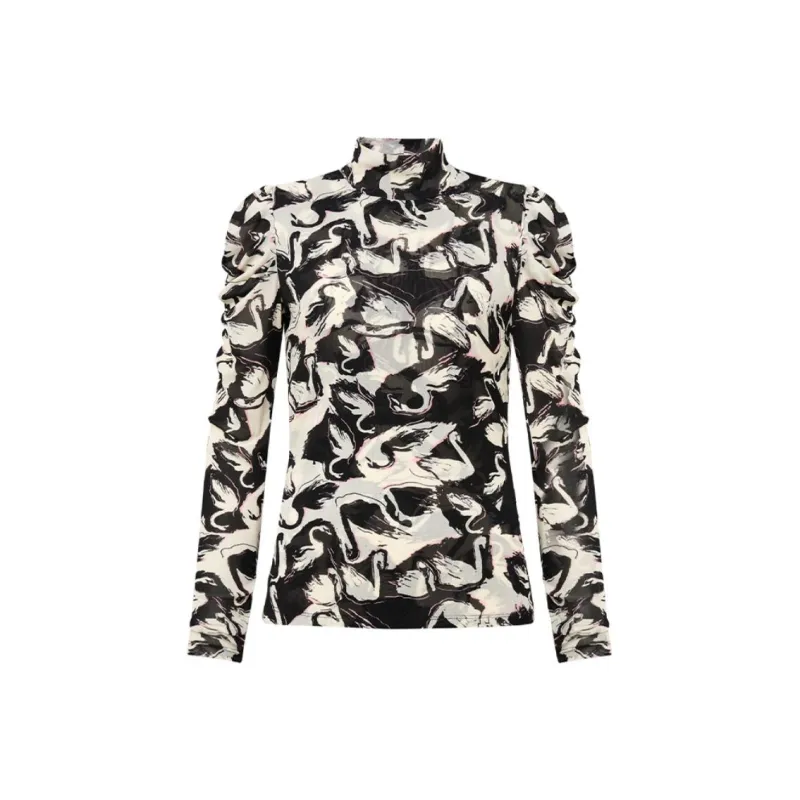 Diane Von Furstenberg Puff Sleeve T-Shirt Women's Black White-0