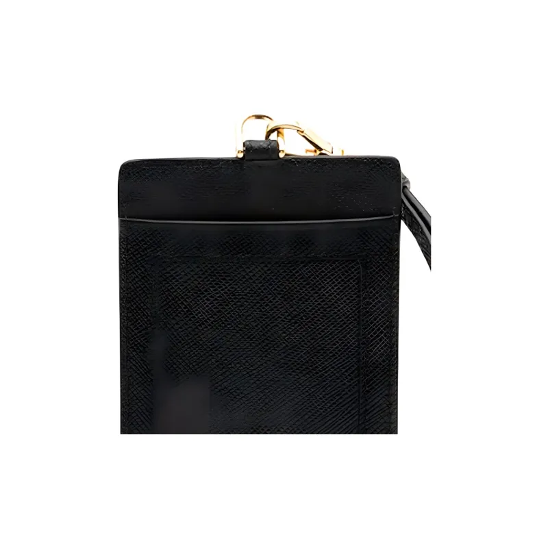 PRADA Leather ID Badge Holder Women's Black-3
