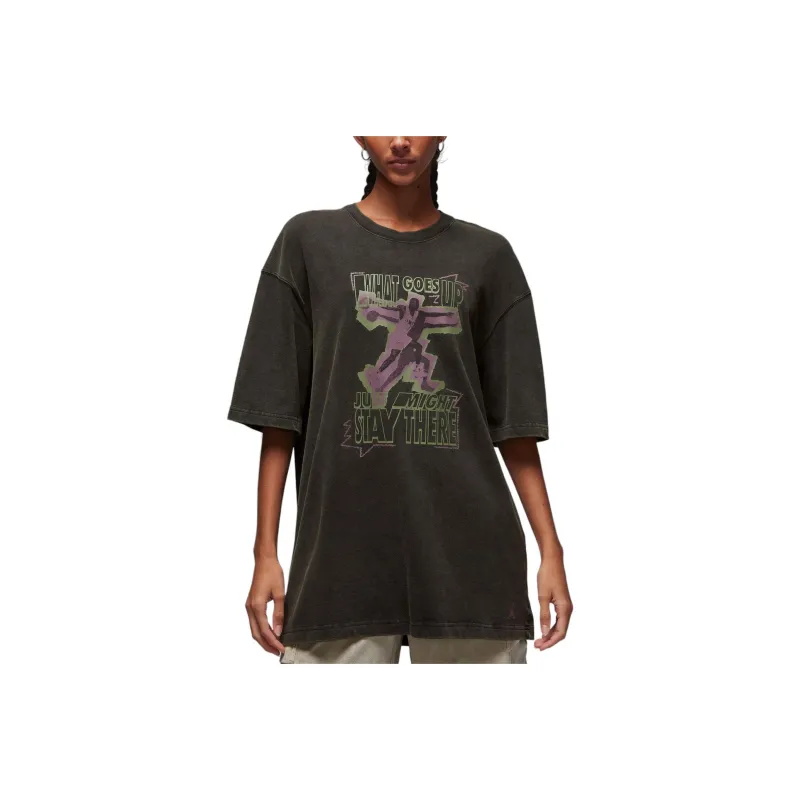 Jordan Drop Shoulder Sleeve Short-Sleeved T-Shirts Women's Olive-0