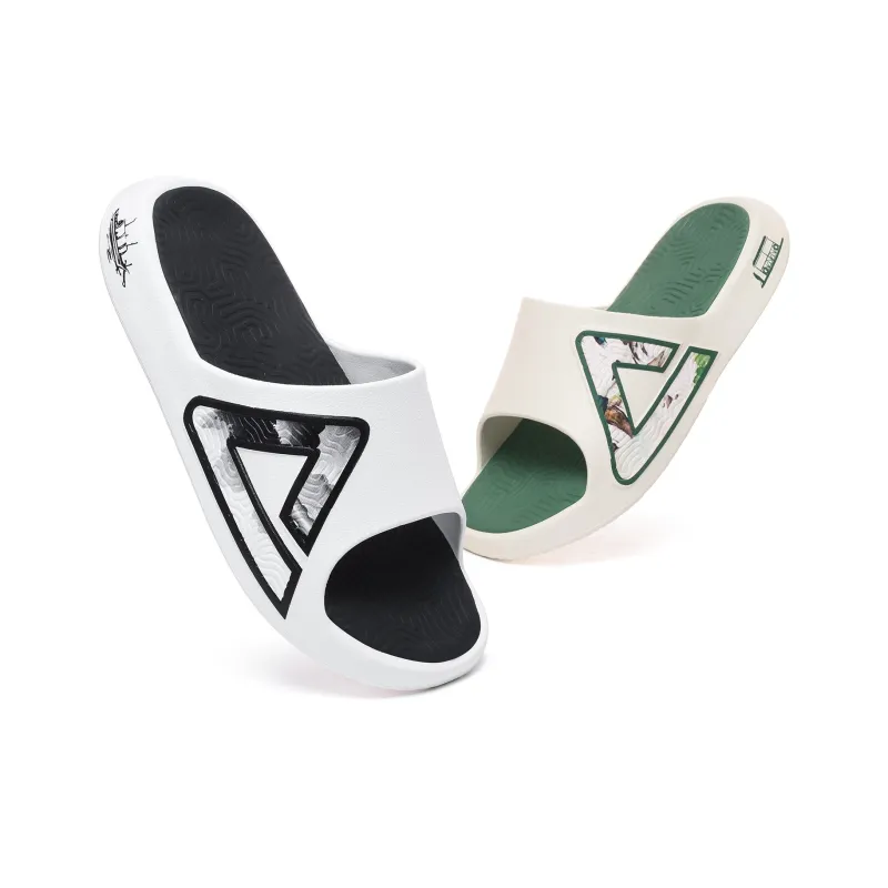 PEAK Extreme National Creativity Slip Resistant Cushioning Slide Slippers Men's Black Green Mismatched-1