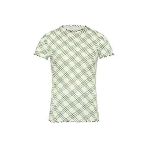 Burberry Checked Lettuce Hem Crewneck T Shirt 'Breeze'