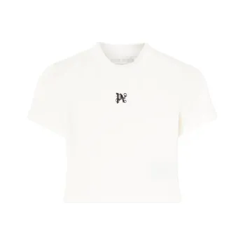 PALM ANGELS Logo Embroidered Cropped Crewneck T Shirt