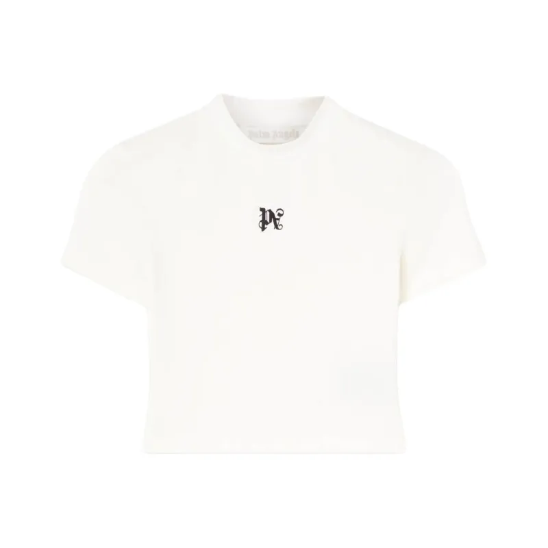 PALM ANGELS Logo Embroidered Cropped Crewneck T Shirt-0