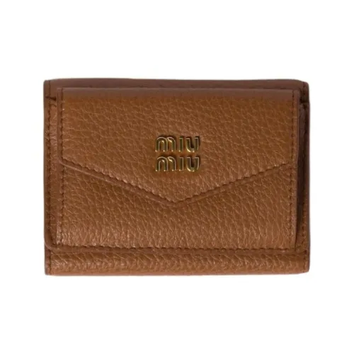 MIU MIU Cow Leather Wallet Women's Brandy Brown