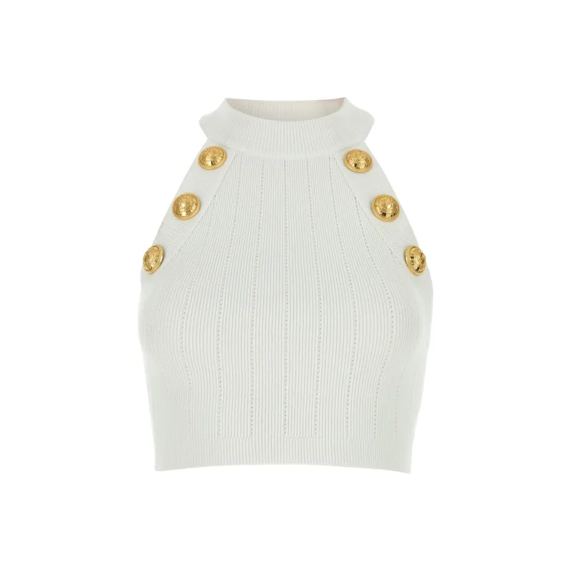 BALMAIN Halterneck Knit Cropped Top-0