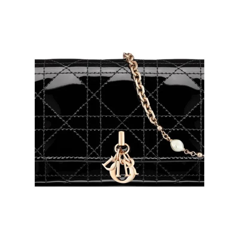 DIOR My Dior Patent Leather Calfskin Shoulder Bag Women's Black-5