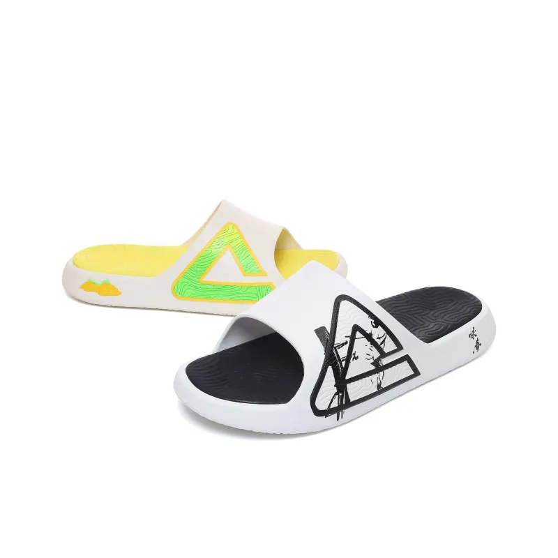 PEAK Attitude 7.0 Quiet Slip Resistant Cushioning Slide Slippers Men's Black Yellow Mismatched-1