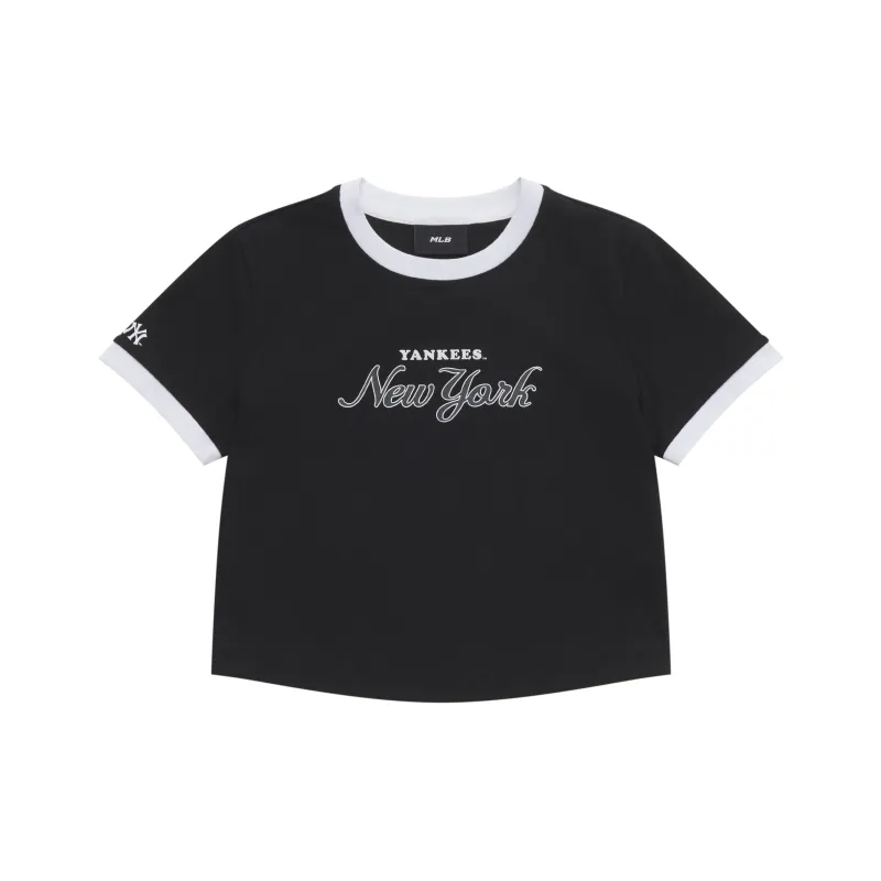 MLB Preppy Style Collection New York Yankees SS25 T Shirt Women's Black-0