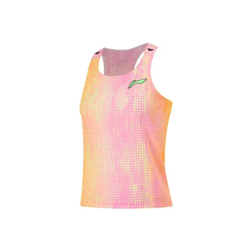 LiNing Running Collection Tank Top Women's Fluorescent Yellow Green Neon Pink Fluorescent Melon Orange Full Base Print