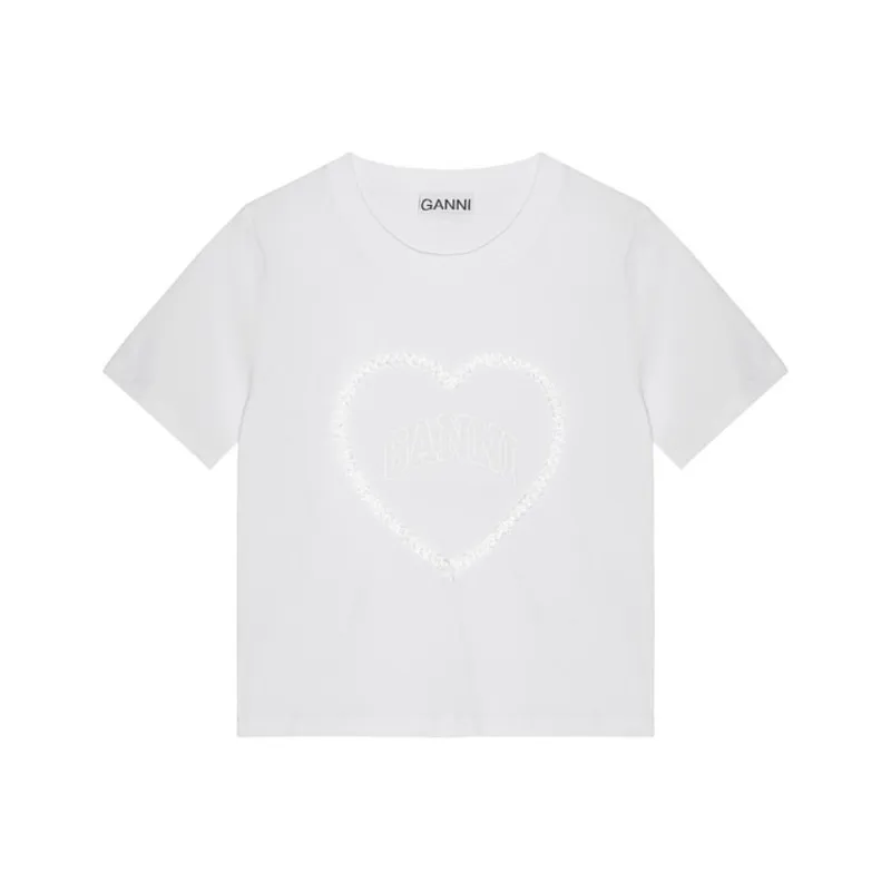 GANNI Logo Embroidered Crewneck T Shirt-0