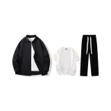 Clothing Set (Black Shirt+White Short-Sleeved Shirt+Black Casual Pants)