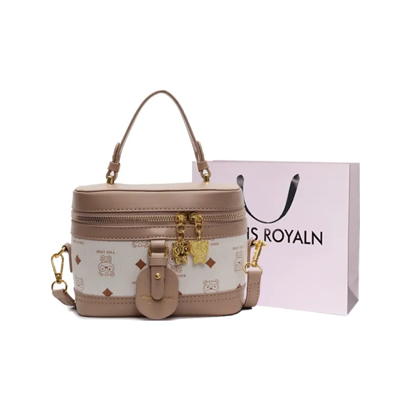 LOUIS ROYALN PU Box Bag, Shoulder Bag, Crossbody Bag, Handbag Women's Ecru/Pink/Brown-0