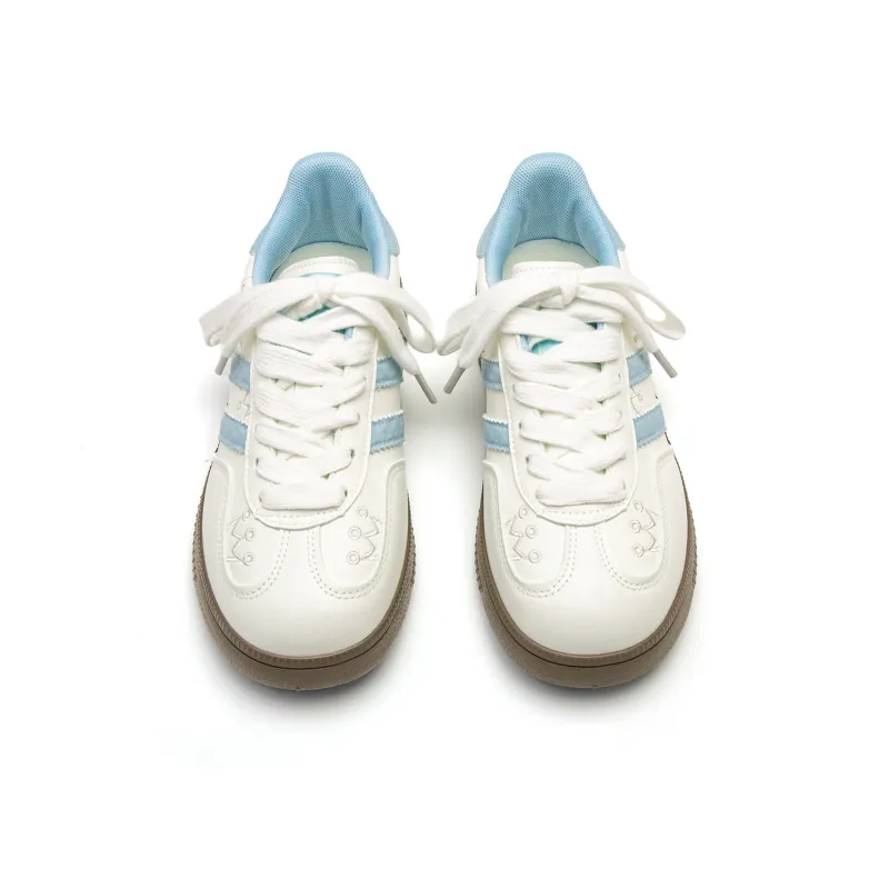 Far Waves Anti Slip Wear Resistant Low Top Skateboard Shoes Women's White Blue-2