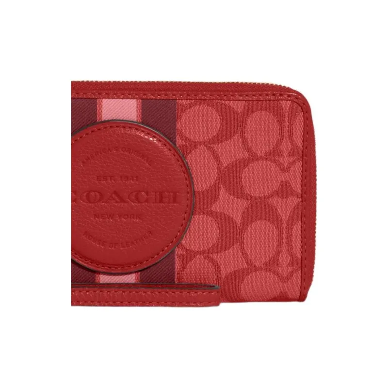 COACH Dempsey Fabric With Leather Card Holder Wallet Small Size Women's Red-3