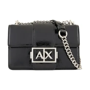 ARMANI EXCHANGEAE Patent Leather Messenger Bag, Shoulder Bag, Crossbody Bag Women's Black