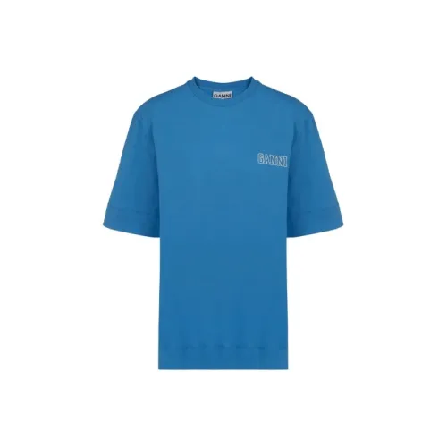 GANNI Drop Shoulder Sleeve T Shirt Women's Blue