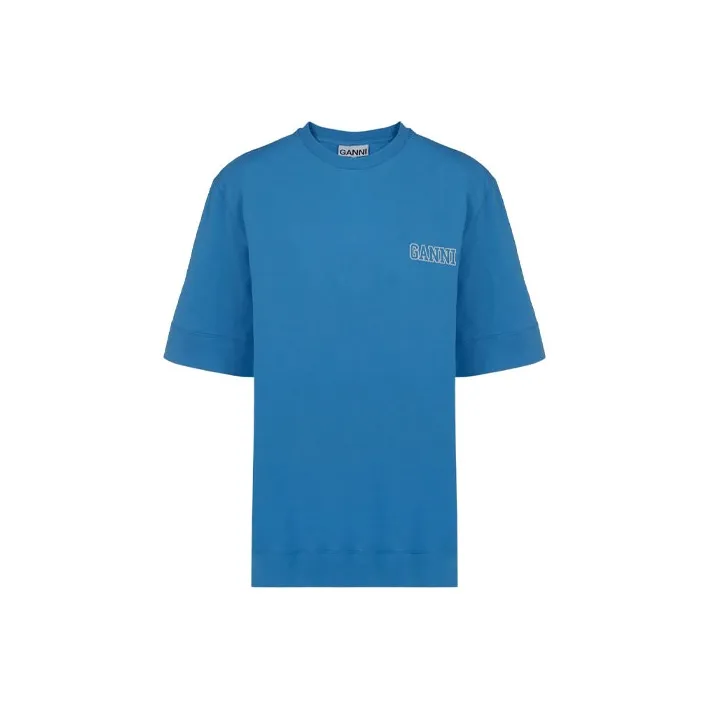 GANNI Drop Shoulder Sleeve T Shirt Women's Blue-0