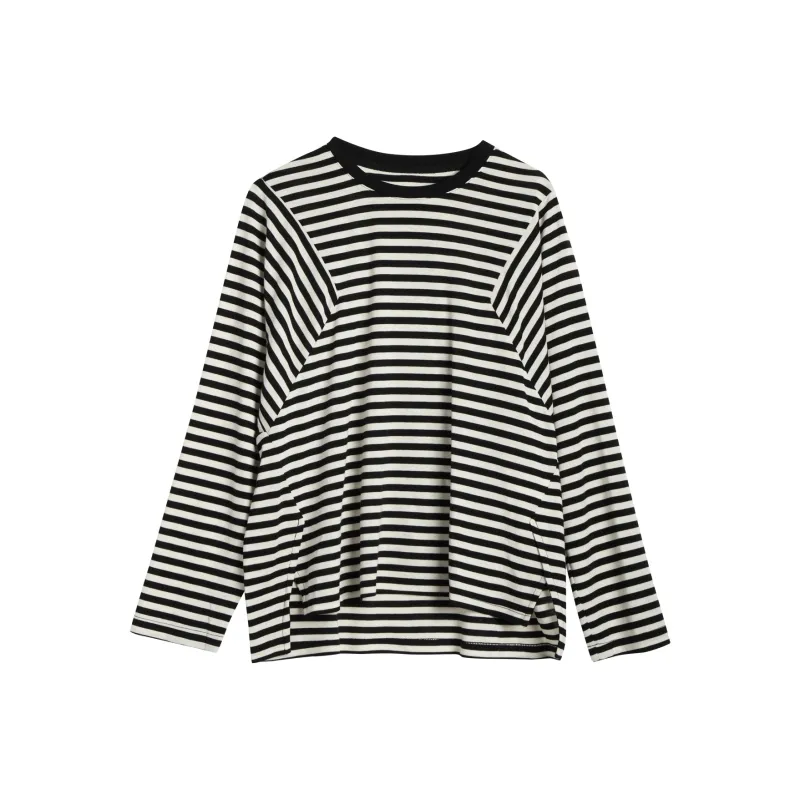 Olrain T Shirt Women's Black White Stripes-0