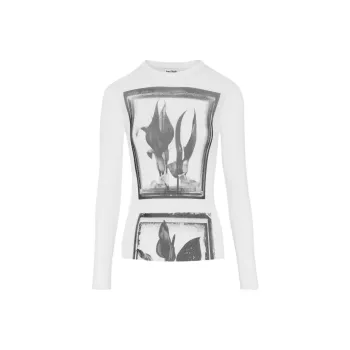 Jean Paul Gaultier Flowers Cadres Mesh Long Sleeve Top 'White/Grey/Black'