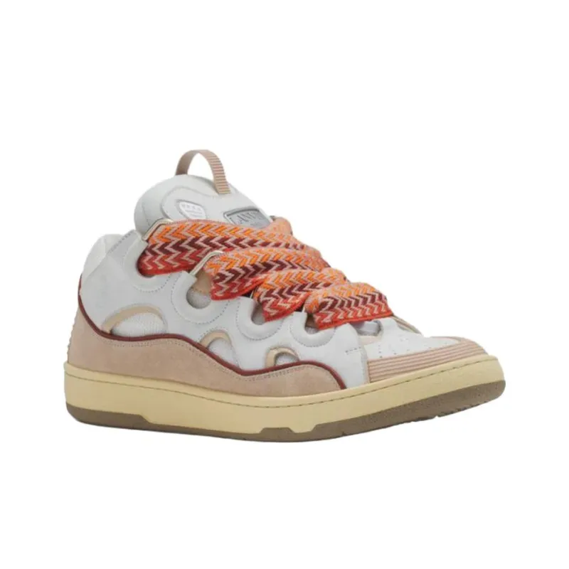 Lanvin Curb Low Top Skateboard Shoes Unisex White Peach Color-2