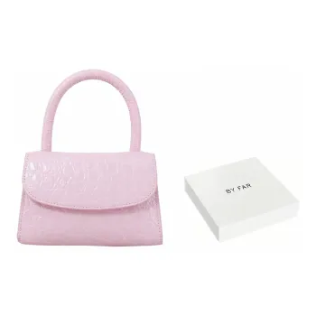 By Far Mini Croco Cow Leather Flap Bag, Shoulder Bag, Crossbody Bag, Handbag Trumpets Women's Pink