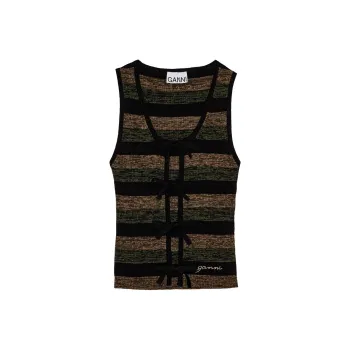 GANNI Striped Ribbed Tie Top