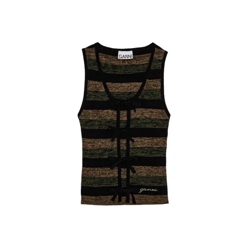 GANNI Striped Ribbed Tie Top
