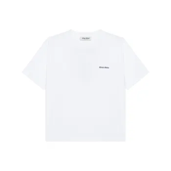MIU MIU Letter Print Crew Neck Short Sleeved T Shirt T Shirt Women's White