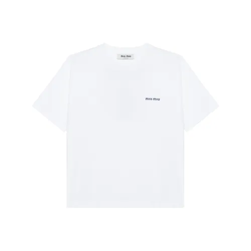 miu Sunglasses miu Sunglasses Letter Print Crew Neck Short Sleeved T Shirt T Shirt Women's White