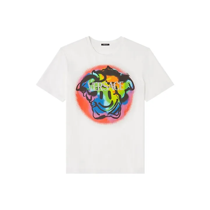 VERSACE Medusa Smiley Crystal T Shirt 'White/Multicolor'-0