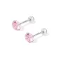 [1 Pair]5mm Pink Zircon Stud Earrings[999 Fine Silver]