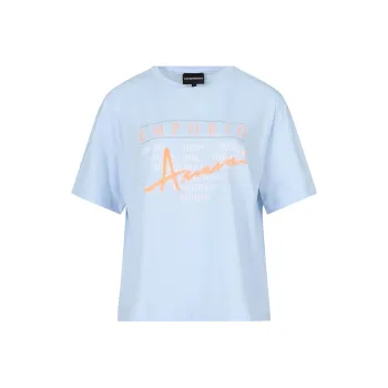 EMPORIO ARMANI SS23 Drop Shoulder Sleeve T Shirt Women's Light Blue