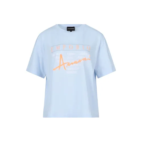 EMPORIO ARMANI SS23 Drop Shoulder Sleeve T Shirt Women's Light Blue