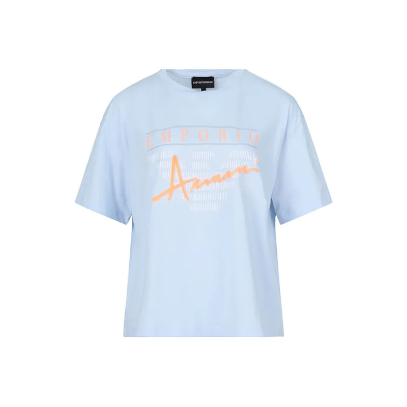 EMPORIO ARMANI SS23 Drop Shoulder Sleeve T Shirt Women's Light Blue-0