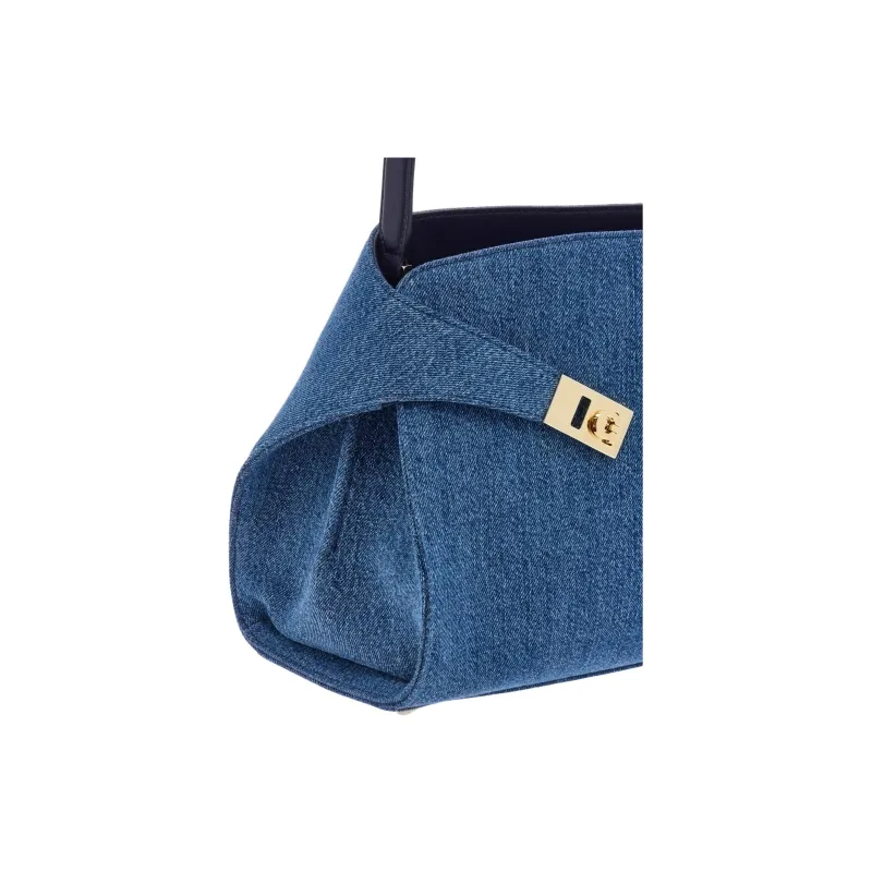 FERRAGAMO Hug Fabric With Calfskin Handbag Large Size Women's Denim-5