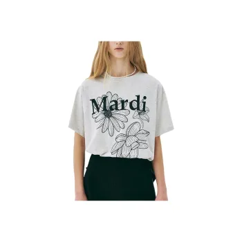 MARDI MERCREDI Three Flowers Collection SS25 T Shirt Women's Oat Black Korean Style