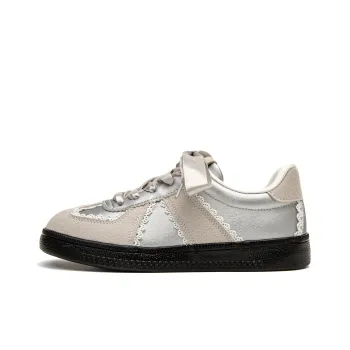 STAE German Army Trainers Anti Slip Wear Resistant Low Top Skateboard Shoes Women's Silver