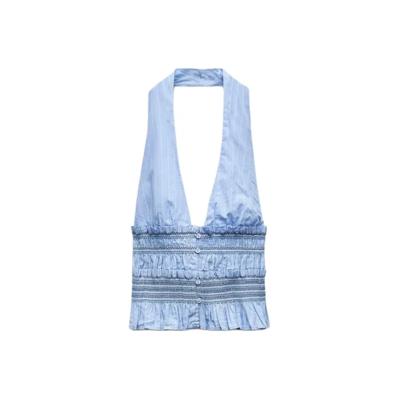 ZARA Trf Tank Tops Women's Blue/White-0