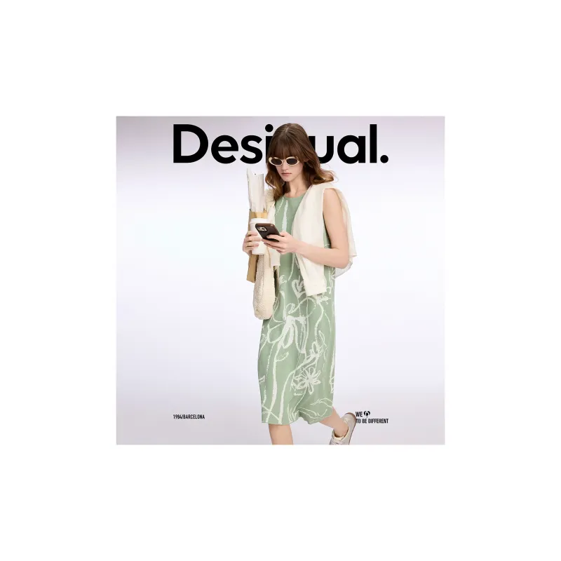 Desigual Sleeveless Dress Women's Green With Print-2