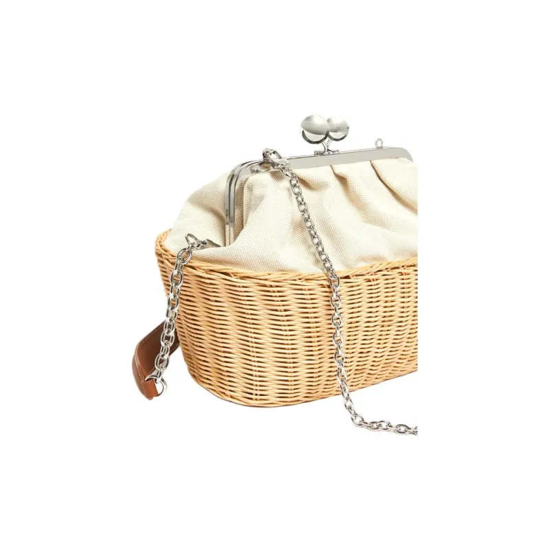 WEEKEND MaxMara Pasticcino Cotton One Shoulder Clutch Medium Size Women's Beige-4