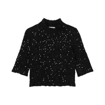 Sandro Sequin embellished Shirred T shirt