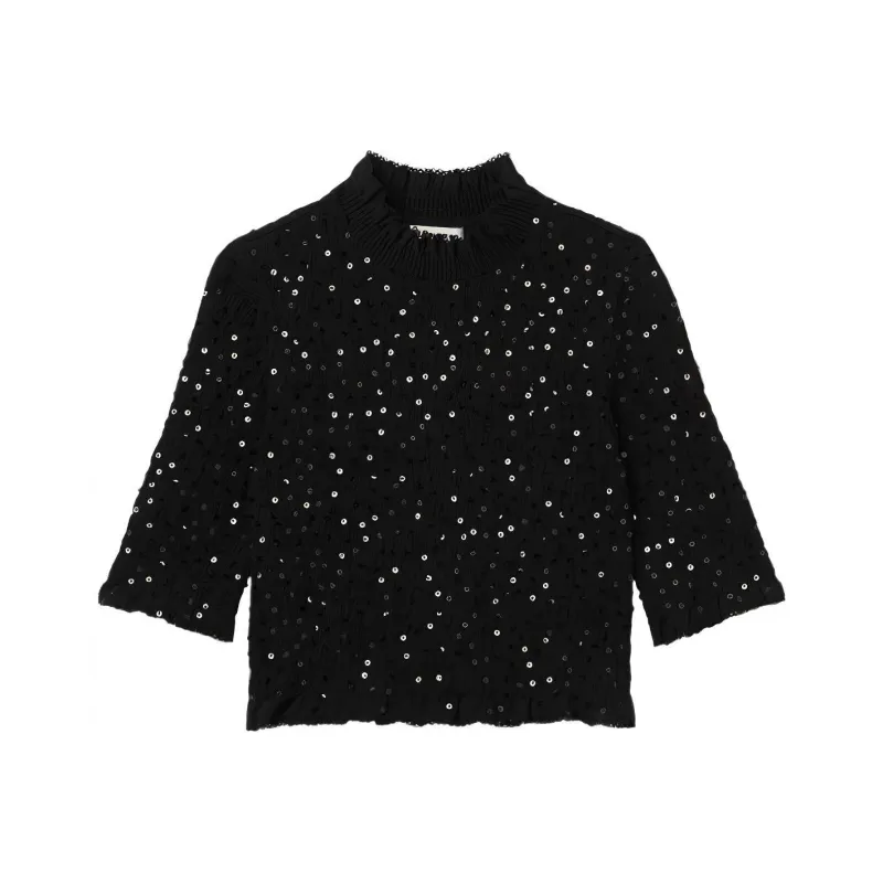 Sandro Sequin-embellished Shirred T-shirt-0