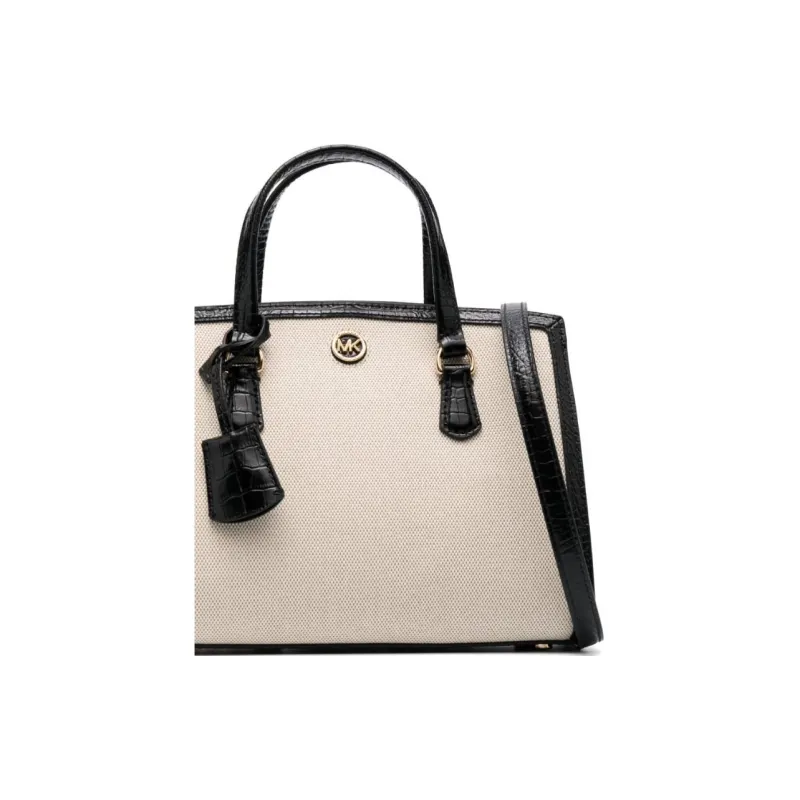 MICHAEL KORS Chantal Calfskin Messenger Bag, One Shoulder Crossbody Clutch Trumpets Women's Beige & White & Black-3