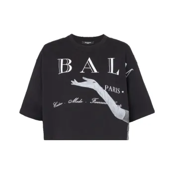 BALMAIN Jolie Madame Print Cropped T Shirt 'Black/Multicolor Grey'