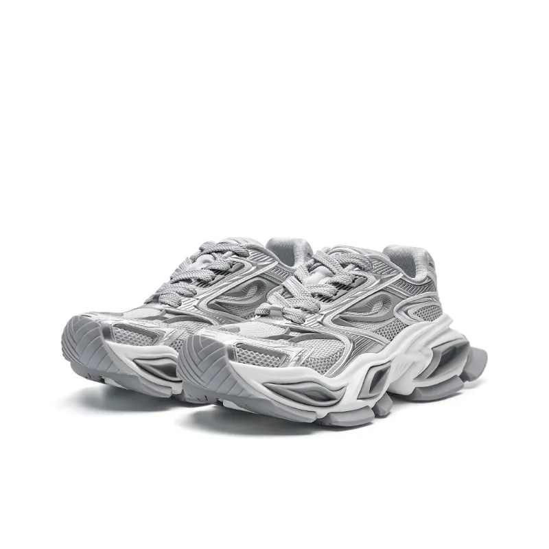 OGR Cushioning, Slip Resistant, Abrasion Resistant, Height Increasing Low Top Chunky Sneakers Unisex White Silver-2