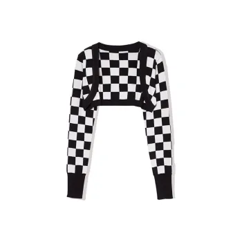 LA CRAWFISH Crop Tops Women's Black White Plaid