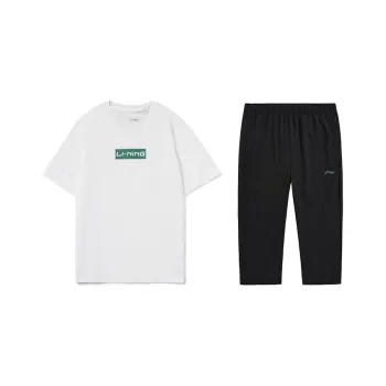LINING Casual Sportswear Men Clothing Sets Ivory+Black