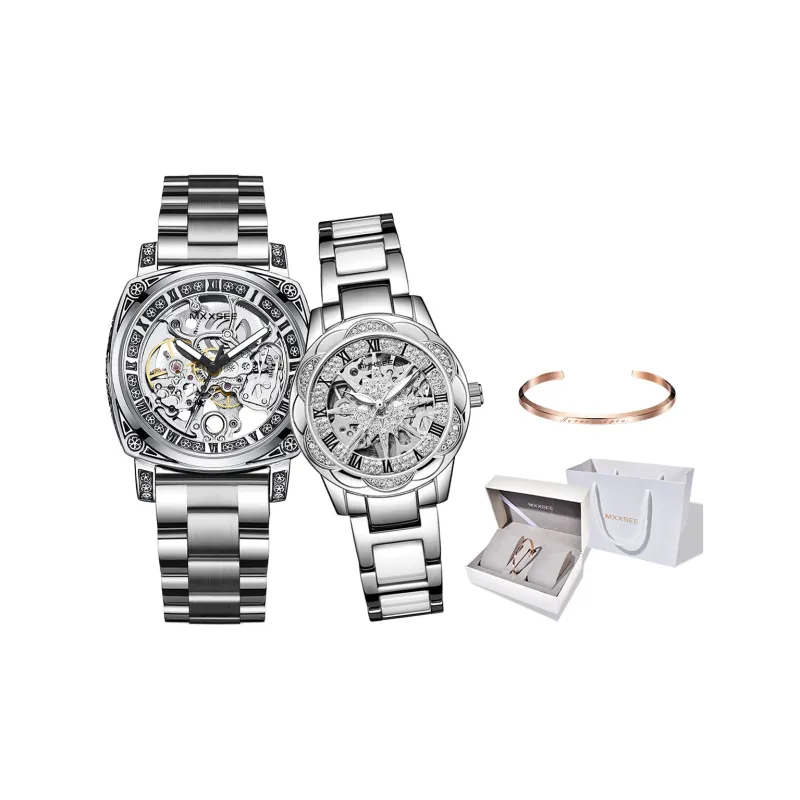MXXSEE Automatic Mechanical Movement Steel Strap Watch Unisex Cut Out Dial-36