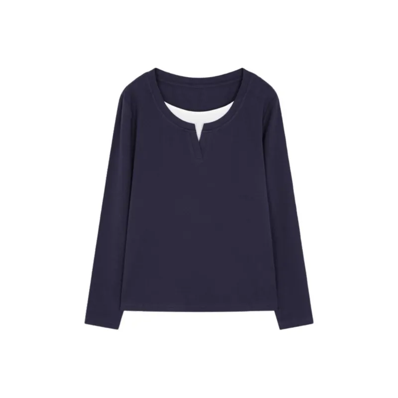 Mo Han Yi Mei New Year T Shirt Women's Navy Blue-0