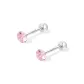 [1 Pair]3mm Pink Zircon Stud Earrings[999 Fine Silver]
